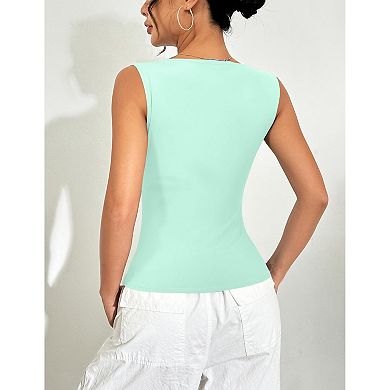 Zeagoo Women' 2Pcs Slim Fit Sleeveless Crop Tank Tops Crew Neck Basic Tee