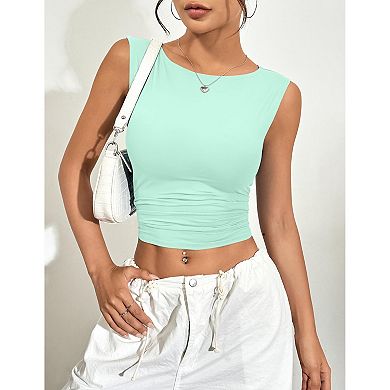 Zeagoo Women' 2Pcs Slim Fit Sleeveless Crop Tank Tops Crew Neck Basic Tee
