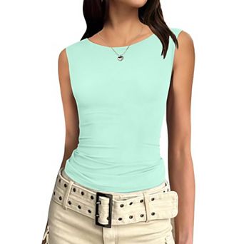 Zeagoo Women' 2 pc Slim Fit Sleeveless Crop Tank Tops Crew Neck Basic Tee