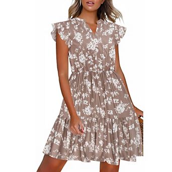 Zeagoo Women Printed Dress for Summer Short Ruffle Sleeve Dress Tiered Mini Dress with Pockets