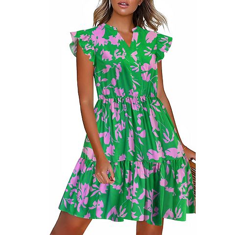 Женские платья Zeagoo Women Printed Dress for Summer Short Ruffle Sleeve Dress Tiered Mini Dress with Pockets