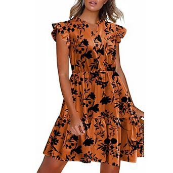 Zeagoo Women Printed Dress for Summer Short Ruffle Sleeve Dress Tiered Mini Dress with Pockets