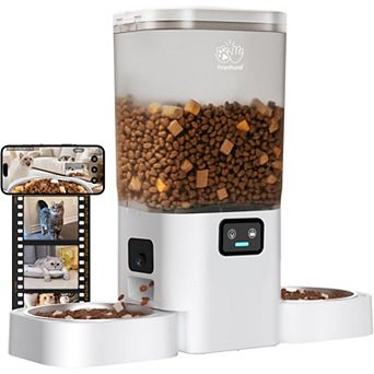 FrienHund Automatic Cat Feeder with Two 1080P Camera for 2 Cats, 2 Bowl
