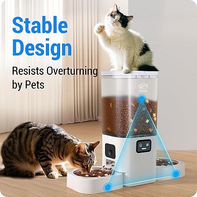 FrienHund Automatic Cat Feeder with Two 1080P Camera for 2 Cats, 2 Bowl