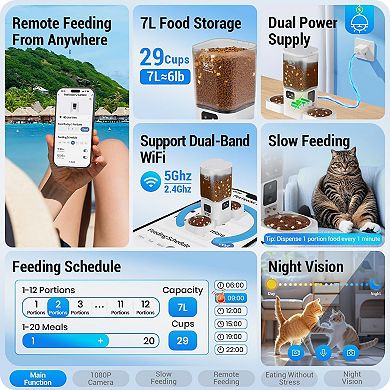 FrienHund Automatic Cat Feeder with Two 1080P Camera for 2 Cats, 2 Bowl