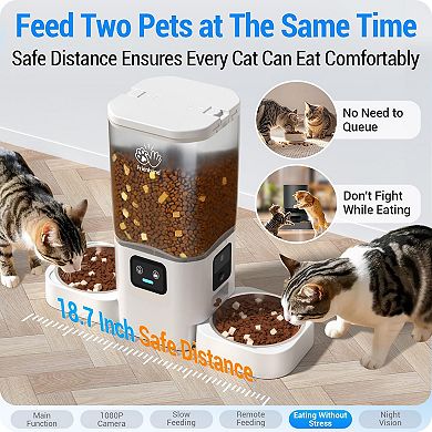 FrienHund Automatic Cat Feeder with Two 1080P Camera for 2 Cats, 2 Bowl