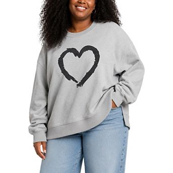 Plus Size Paintbrush Stroke Heart Oversized Fleece Crew Sweatshirt