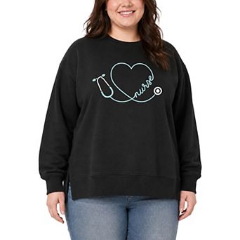 Plus Size Nurse Heart Stethoscope Oversized Fleece Crew Sweatshirt