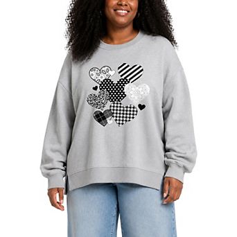 Plus Size Patterned Hearts Oversized Fleece Crew Sweatshirt