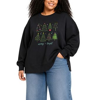 Plus Size Christmas Trees Oversized Fleece Crew Sweatshirt