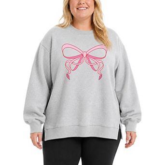 Plus Size Simple Coquette Bow Oversized Fleece Crew Sweatshirt
