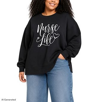 Plus Size Nurse Life Oversized Fleece Crew Sweatshirt