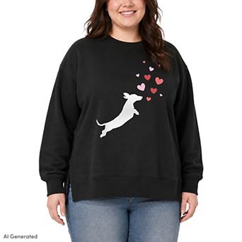 Plus Size Dachshund Chasing Hearts Oversized Fleece Crew Sweatshirt