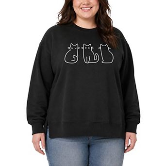 Plus Size Cat Outlines Oversized Fleece Crew Sweatshirt