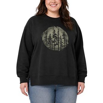 Plus Size Watercolor Pine Trees Oversized Fleece Crew Sweatshirt