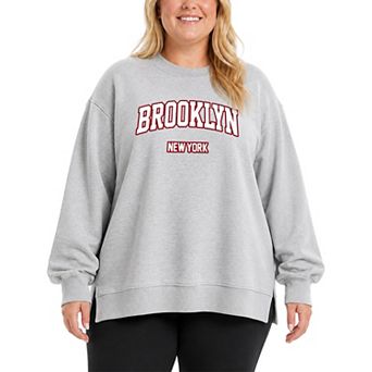 Plus Size Brooklyn, New York Collegiate Oversized Fleece Crew Sweatshirt