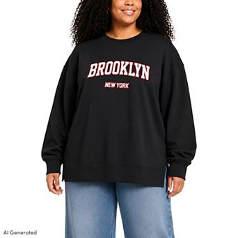 Plus Size Brooklyn, New York Collegiate Oversized Fleece Crew Sweatshirt