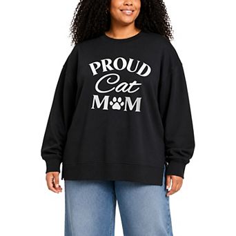 Plus Size Proud Cat Mom Oversized Fleece Crew Sweatshirt