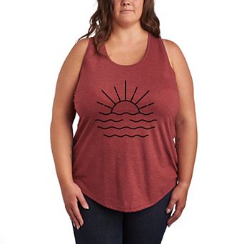 Plus Size Ocean Sunset Linework Racerback Tank Top