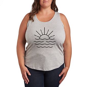 Plus Size Ocean Sunset Linework Racerback Tank Top
