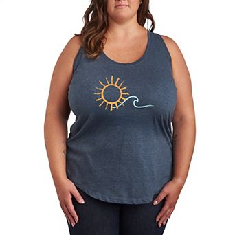Plus Size Brushstroke Sun & Wave Graphic Racerback Tank Top