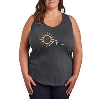 Plus Size Brushstroke Sun & Wave Graphic Racerback Tank Top