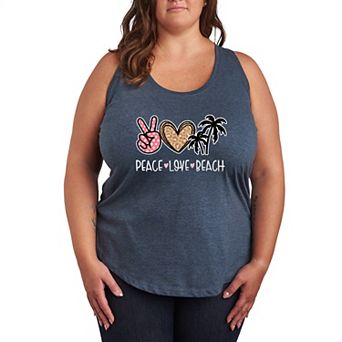 Plus Size Peace & Love Beach Graphic Racerback Tank Top