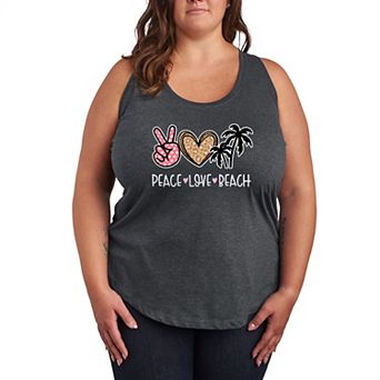Plus Size Peace & Love Beach Graphic Racerback Tank Top