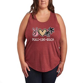 Plus Size Peace & Love Beach Graphic Racerback Tank Top