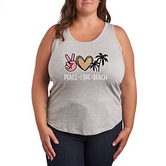Plus Size Peace & Love Beach Graphic Racerback Tank Top