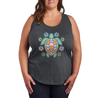 Plus Size Turtle & Flowers Racerback Tank Top