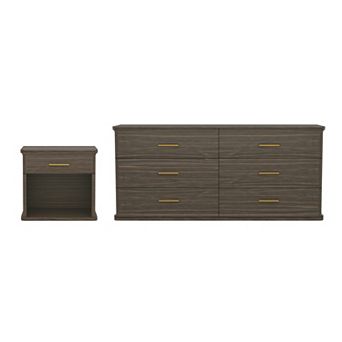 MANHATTAN COMFORT Clifford 2 pc Traditional Double Dresser & Nightstand Bedroom Set