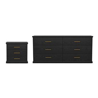 MANHATTAN COMFORT Clifford 2 pc Traditional Double Dresser & 3-Drawer Nightstand Bedroom Set
