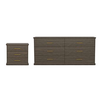 MANHATTAN COMFORT Clifford 2 pc Traditional Double Dresser & 3-Drawer Nightstand Bedroom Set