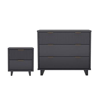 MANHATTAN COMFORT Elara 2 pc Contemporary Dresser & 2-Drawer Nightstand Bedroom Set