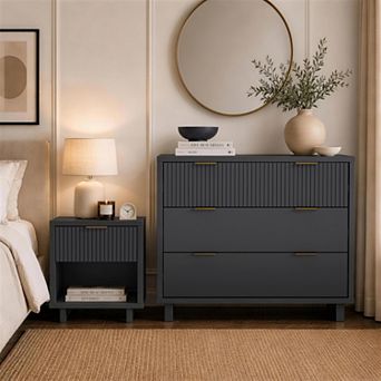 MANHATTAN COMFORT Elara 2 pc Contemporary Dresser and Nightstand Bedroom Set
