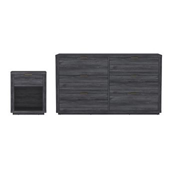 MANHATTAN COMFORT Evelyn 2 pc Modern Double Dresser & Nightstand Bedroom Set