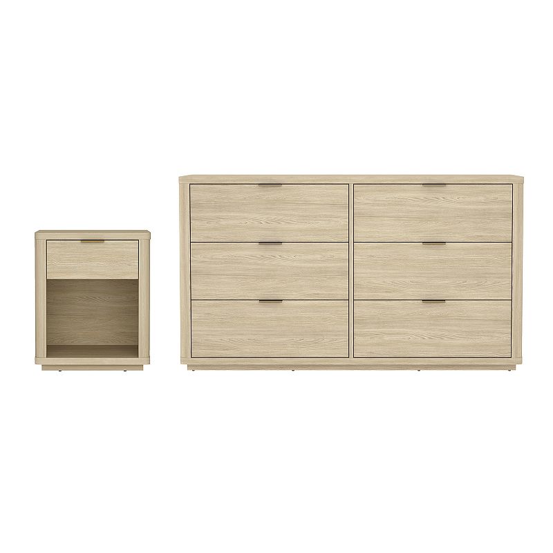 MANHATTAN COMFORT Evelyn 2-Piece Modern Double Dresser & Nightstand Bedroom Set, Natural