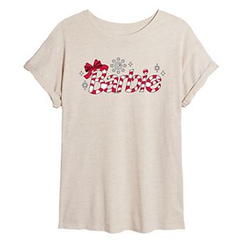 Juniors' Barbie Candy Cane Logo Oversized Tee