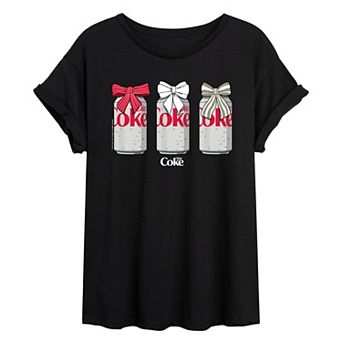 Juniors' Diet Coke Christmas Bows Oversized Tee