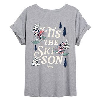 Juniors' Disney Mickey & Minnie“'Tis the Ski‑son” Winter Oversized Tee