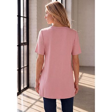 Roaman's Women's Plus Size V-Neck Smocked Yoke A-Line Tunic