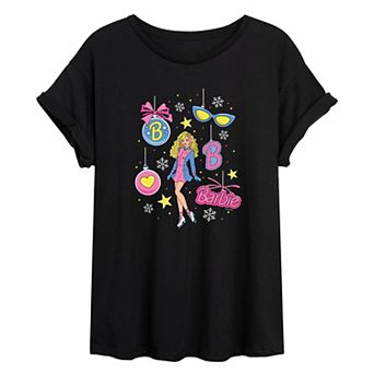 Juniors' Barbie Retro Christmas Oversized Tee