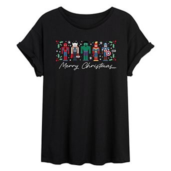Juniors' Marvel Merry Christmas Nutcrackers Oversized Tee