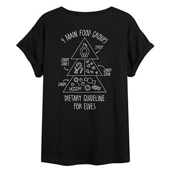 Juniors' Elf 4 Main Food Groups Dietary Guideline Oversized Tee