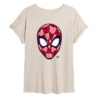 Juniors' Marvel Spider-Man Christmas Plaid Pattern Oversized Tee