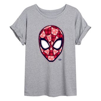 Juniors' Marvel Spider-Man Christmas Plaid Pattern Oversized Tee