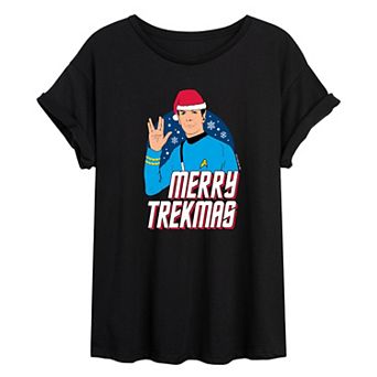 Juniors' Star Trek Merry Trekmas Oversized Tee