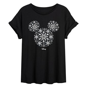 Juniors' Disney's Mickey Mouse Swflakes Oversized Tee