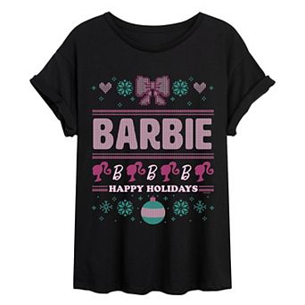 Juniors' Barbie "Happy Holidays" Oversized Tee
